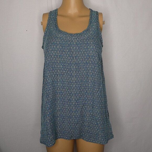 Toad & Co. Boho Print Stitching Split Back Blouse Sleeveless Tank Top - Picture 1 of 10